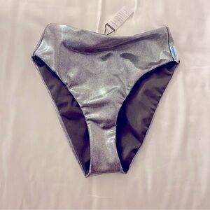 NEW Good American Metallic Silver Bikini Bottoms Swim Brief High Waisted 0 XS